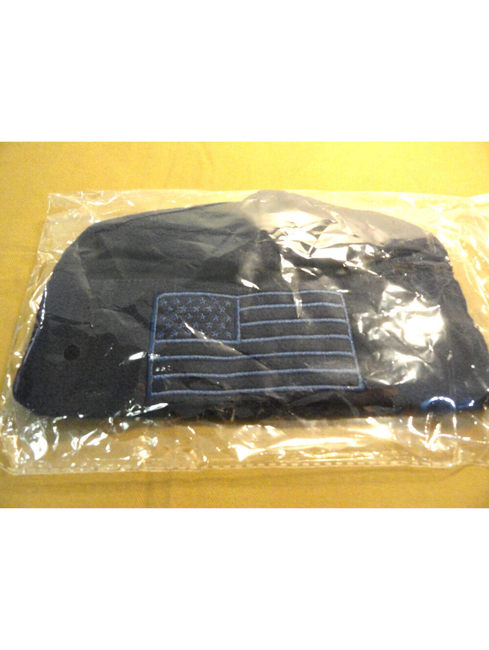 MILITARY FLEECE COLD WEATHER BEANIE WITH AMERICAN FLAG DARK BLUE ONE SIZE